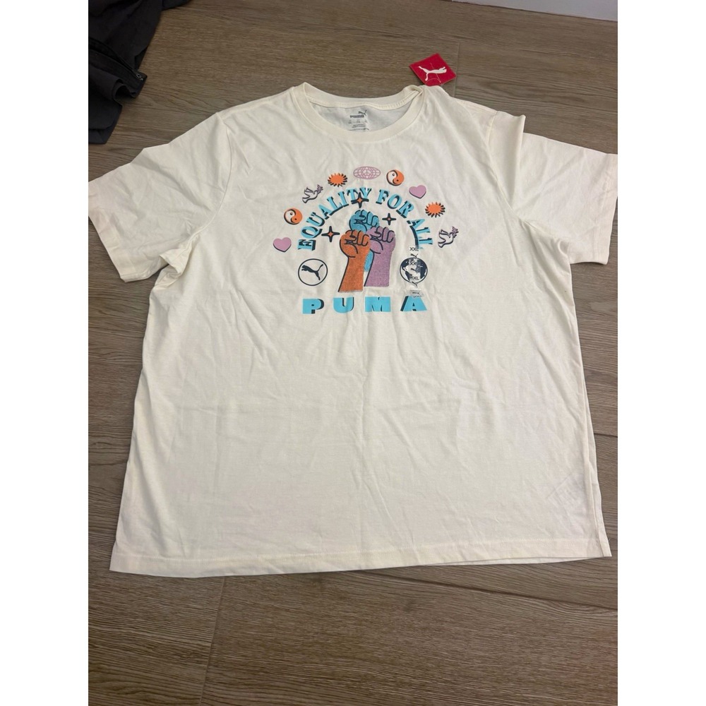 PUMA Women's White "Equality For All" Graphic Crew Neck T-Shirt Short Sleeve 2XL